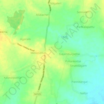 Mapa topográfico Kalavai, altitud, relieve