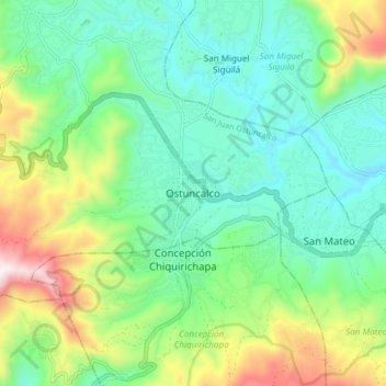 Mapa topográfico Ostuncalco, altitud, relieve