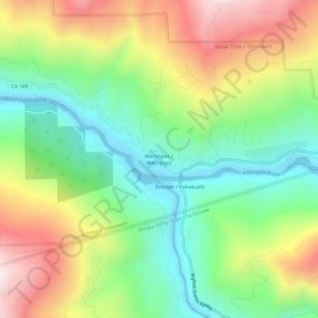 Mapa topográfico Weitchpec, altitud, relieve
