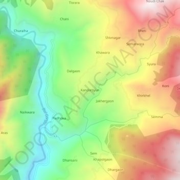 Mapa topográfico Kandarsyun, altitud, relieve