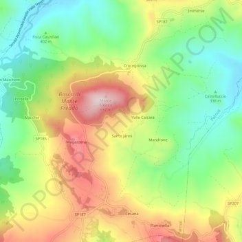 Mapa topográfico Montefreddo, altitud, relieve