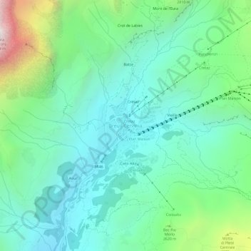 Mapa topográfico Le Breuil - Cervinia, altitud, relieve