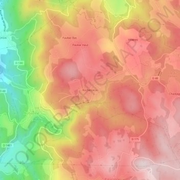 Mapa topográfico Rochesseux, altitud, relieve