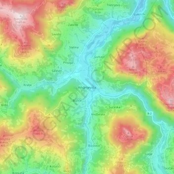 Mapa topográfico Andrijevica, altitud, relieve