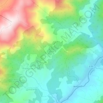 Mapa topográfico Arcusa, altitud, relieve