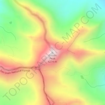 Mapa topográfico Wilson Peak, altitud, relieve
