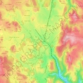 Mapa topográfico La Peyrade, altitud, relieve