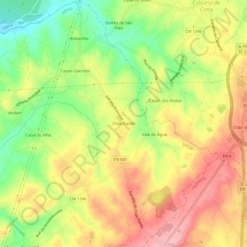 Mapa topográfico Chão Pardo, altitud, relieve