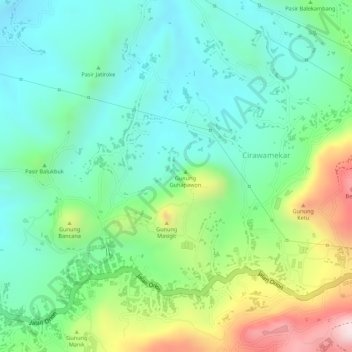Mapa topográfico Gua Pawon, altitud, relieve