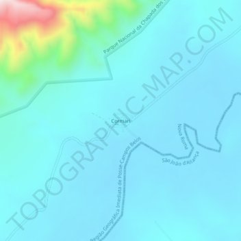 Mapa topográfico Cormari, altitud, relieve