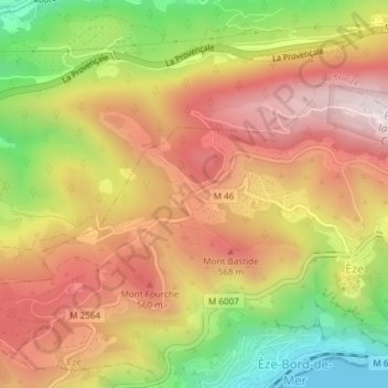 Mapa topográfico Col d'Èze, altitud, relieve