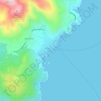 Mapa topográfico Methana, altitud, relieve
