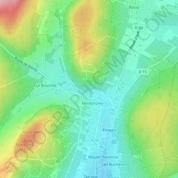 Mapa topográfico Balme de Rochebin, altitud, relieve