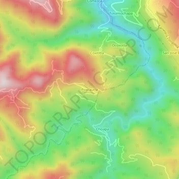 Mapa topográfico Poxcautla, altitud, relieve
