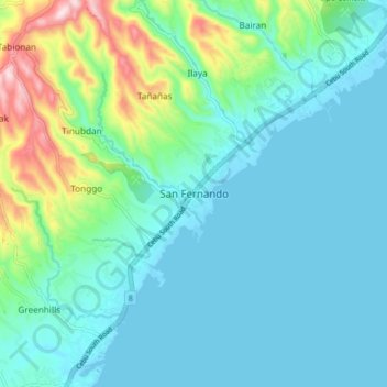 Mapa topográfico San Fernando, altitud, relieve