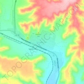 Mapa topográfico Sanderson, altitud, relieve