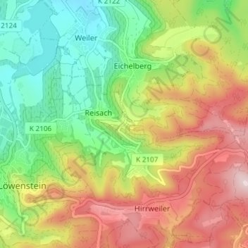 Mapa topográfico Altenhau, altitud, relieve