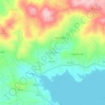 Mapa topográfico Viade de Baixo, altitud, relieve