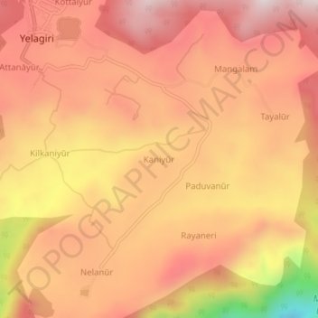 Mapa topográfico Kaniyūr, altitud, relieve