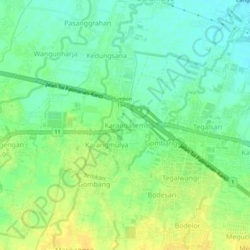 Mapa topográfico Karangasem, altitud, relieve