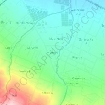 Mapa topográfico Muthiga, altitud, relieve