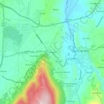 Mapa topográfico Corredoura, altitud, relieve