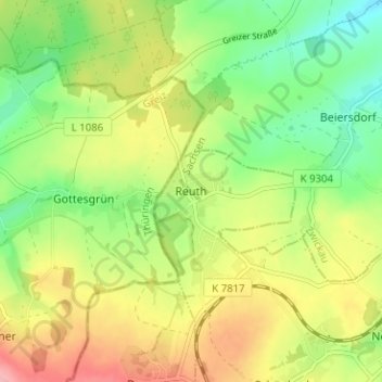 Mapa topográfico Reuth, altitud, relieve