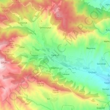 Mapa topográfico Hadrut, altitud, relieve
