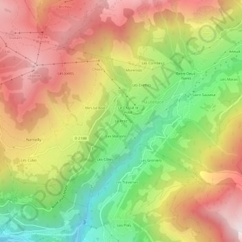 Mapa topográfico Le Praz, altitud, relieve