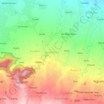 Mapa topográfico Ngariboyo, altitud, relieve