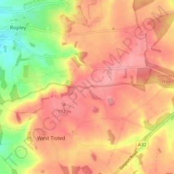 Mapa topográfico Merryfield, altitud, relieve