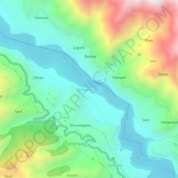 Mapa topográfico Chham (001), altitud, relieve
