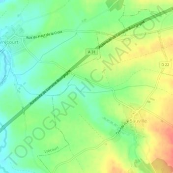 Mapa topográfico Bourotte, altitud, relieve