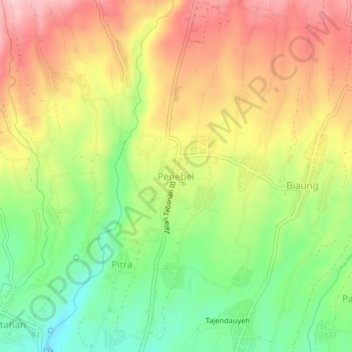 Mapa topográfico Penebel, altitud, relieve