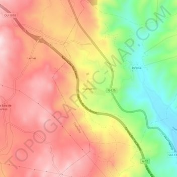 Mapa topográfico Guimarei, altitud, relieve