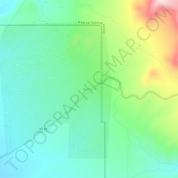 Mapa topográfico Wilhoit, altitud, relieve