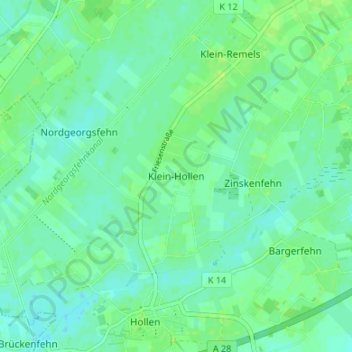 Mapa topográfico Klein-Hollen, altitud, relieve