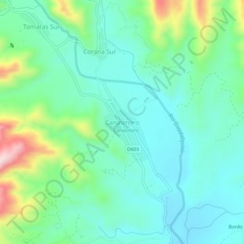 Mapa topográfico Canasmoro, altitud, relieve