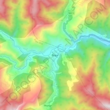 Mapa topográfico Rupa, altitud, relieve