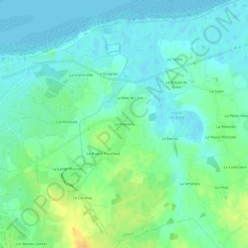 Mapa topográfico La Pitardais, altitud, relieve