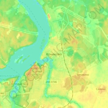 Mapa topográfico Konakovo, altitud, relieve