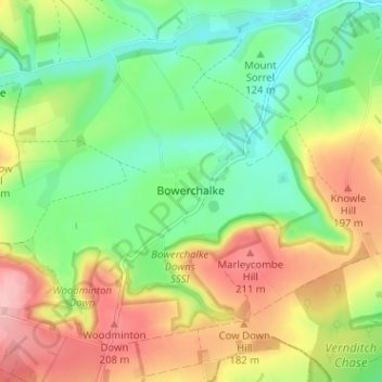Mapa topográfico Bowerchalke, altitud, relieve