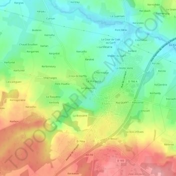 Mapa topográfico Le Moustoir, altitud, relieve
