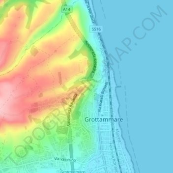 Mapa topográfico Castello di Grottamare, altitud, relieve