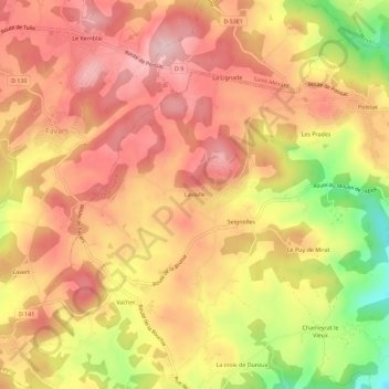 Mapa topográfico Lavialle, altitud, relieve