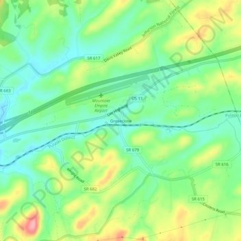 Mapa topográfico Groseclose, altitud, relieve