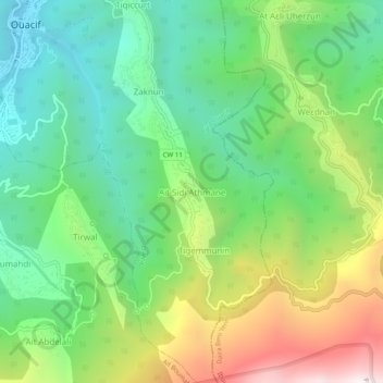 Mapa topográfico Aït Sidi Athmane, altitud, relieve