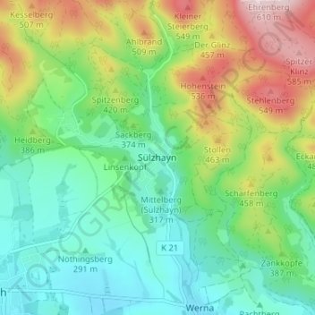 Mapa topográfico Sülzhayn, altitud, relieve