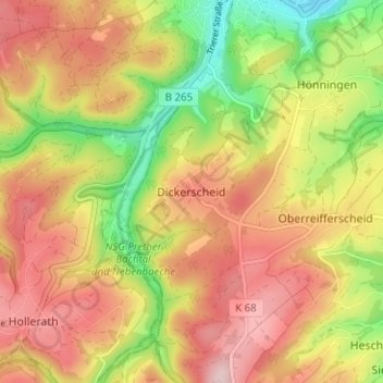 Mapa topográfico Dickerscheid, altitud, relieve