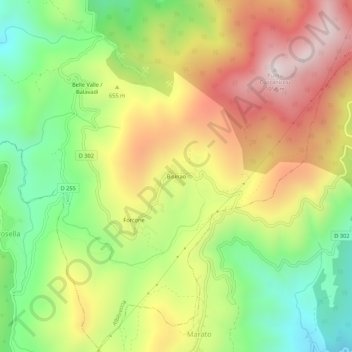 Mapa topográfico Bisinao, altitud, relieve